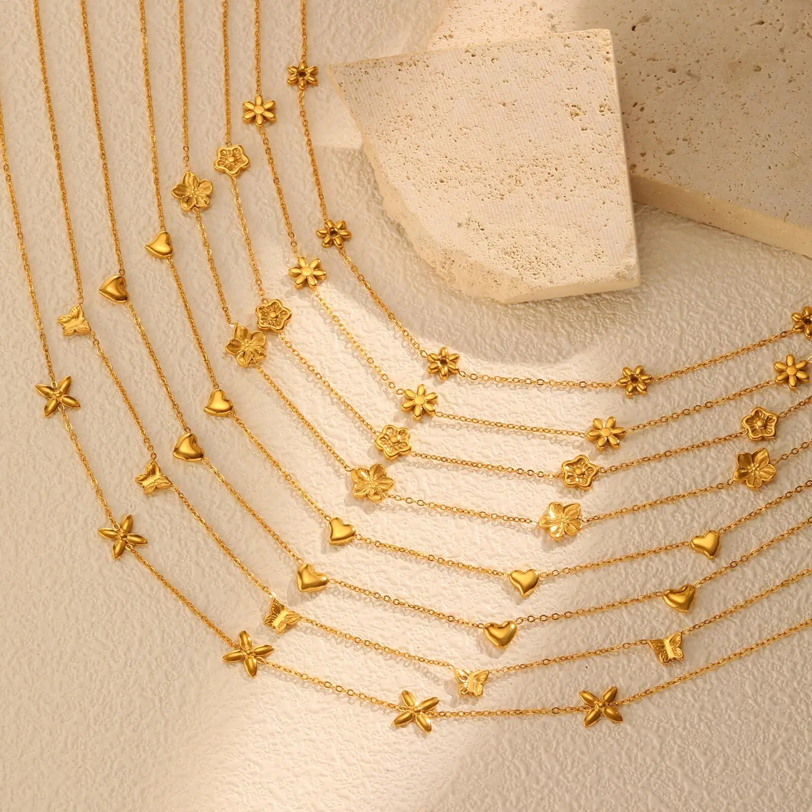 Vnox Multiple Styles Stainless Steel Necklace For Women, Heart Flower Star 18K Gold Plated Choker Accessories Charms Jewelry