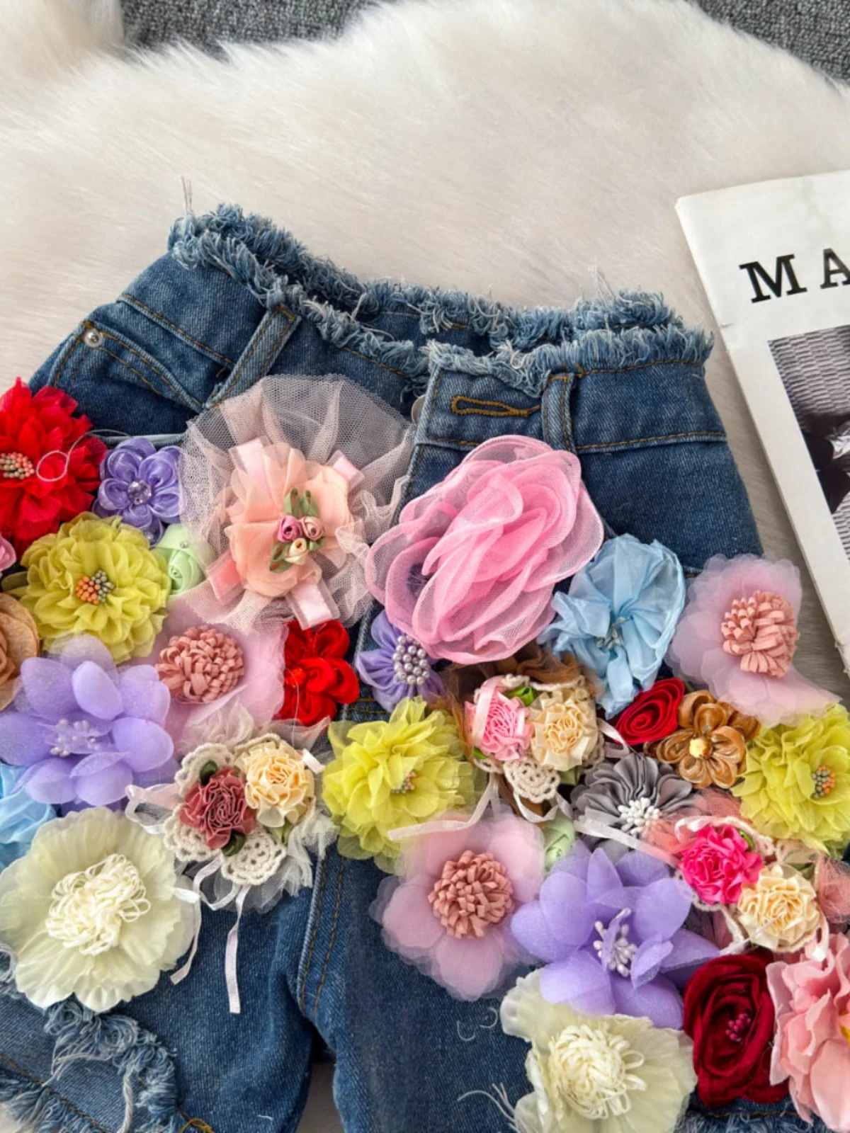 Women'S Wide Leg Jeans Shorts 3D Floral Female Shorts Jorts Sexy Streetwear Denim Shorts Y2K Vetement Femme Pantalones Cortos