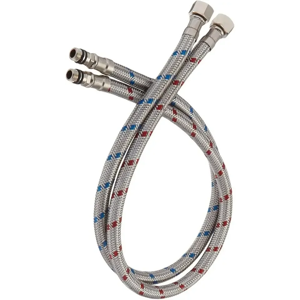 1 x Dual-Temperature Flexible Stainless Steel Faucet Supply Line for Kitchen Sink Installation – 60 / 80 / 100 cm Length Options