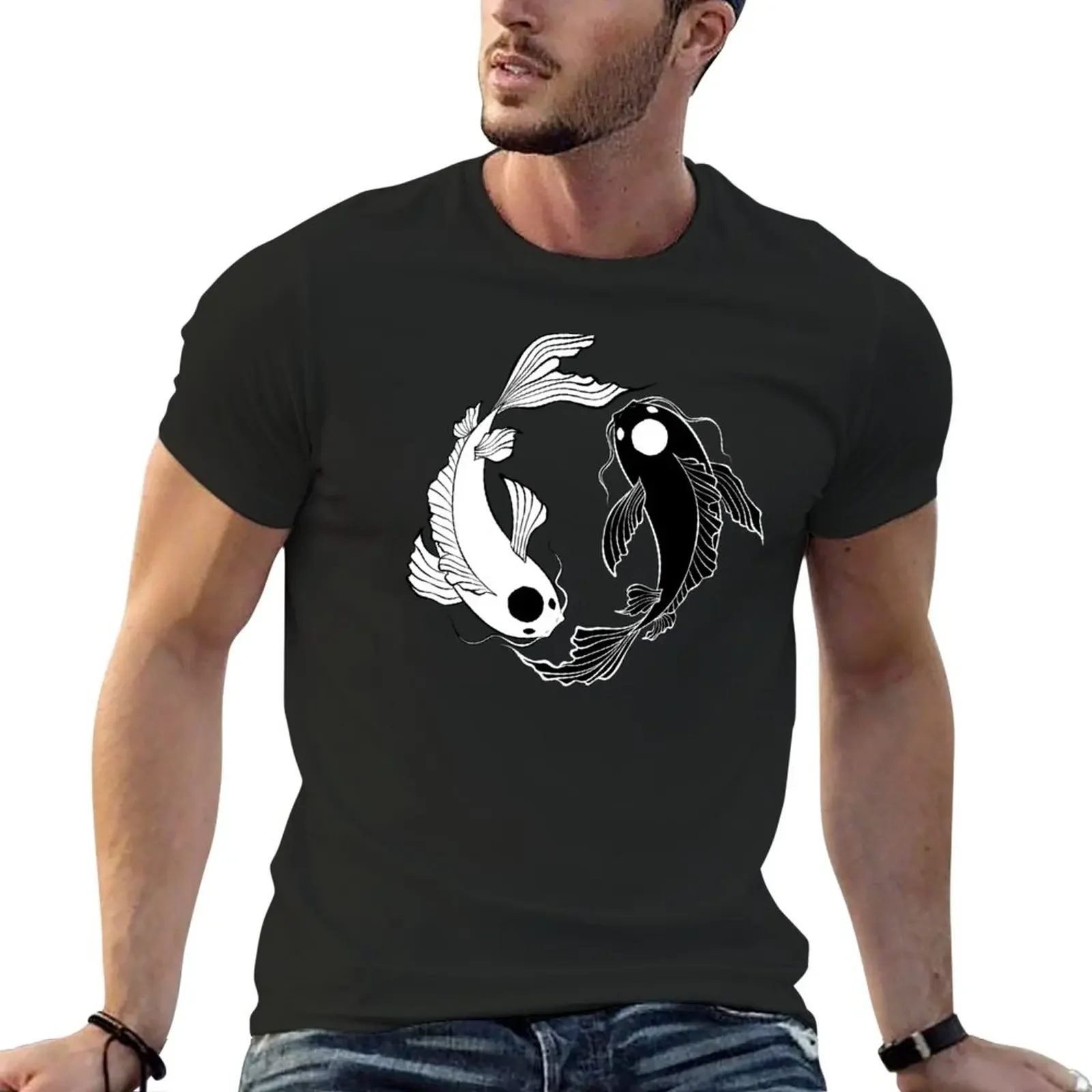 New Koi Fish Ying Yang T-Shirt boys animal print essential t shirt custom shirt fitted t shirts for men