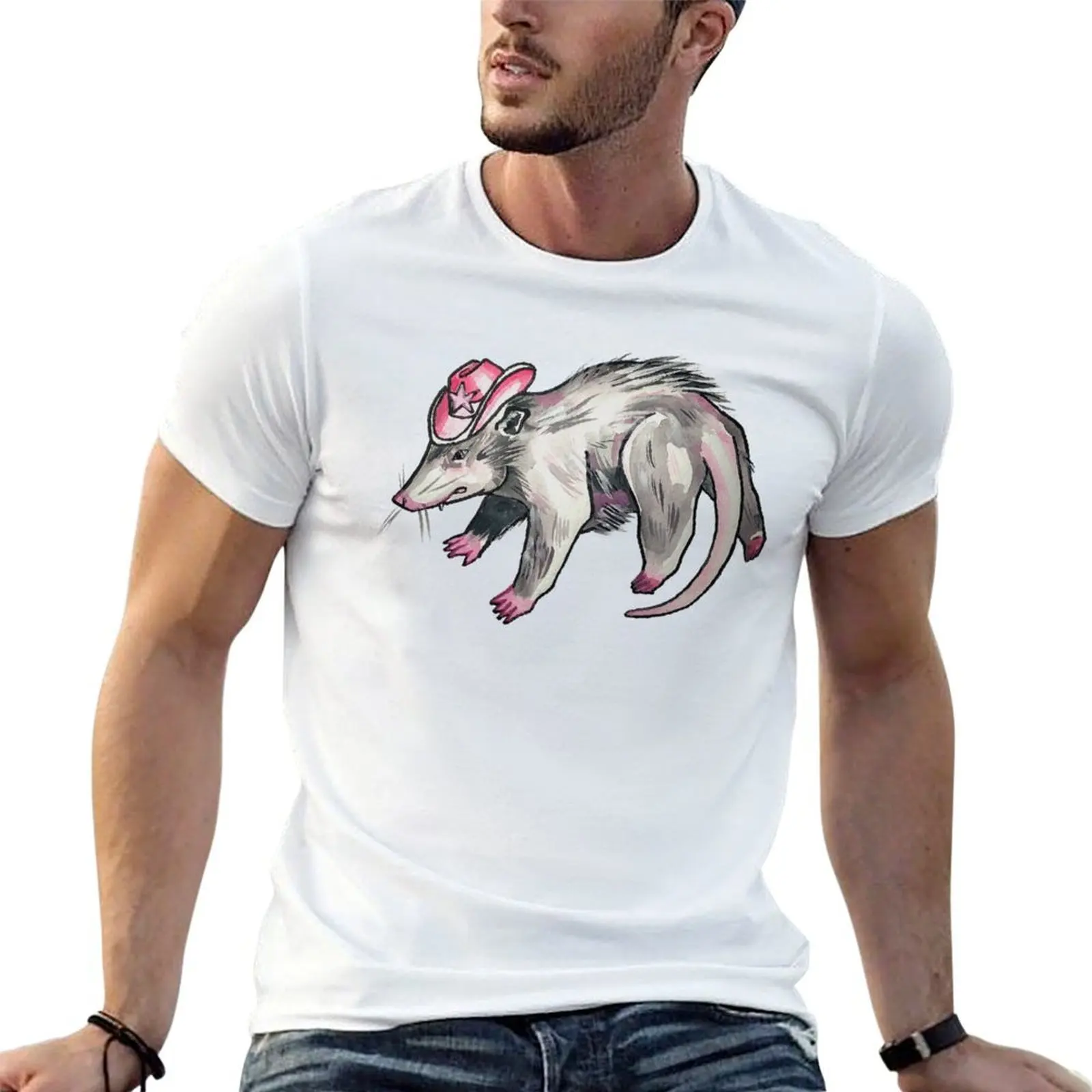 

trashy cowgirl possum in a cowboy hat T-Shirt t shirts for man pack white anime tshirt mens graphic t shirts T-Shirt