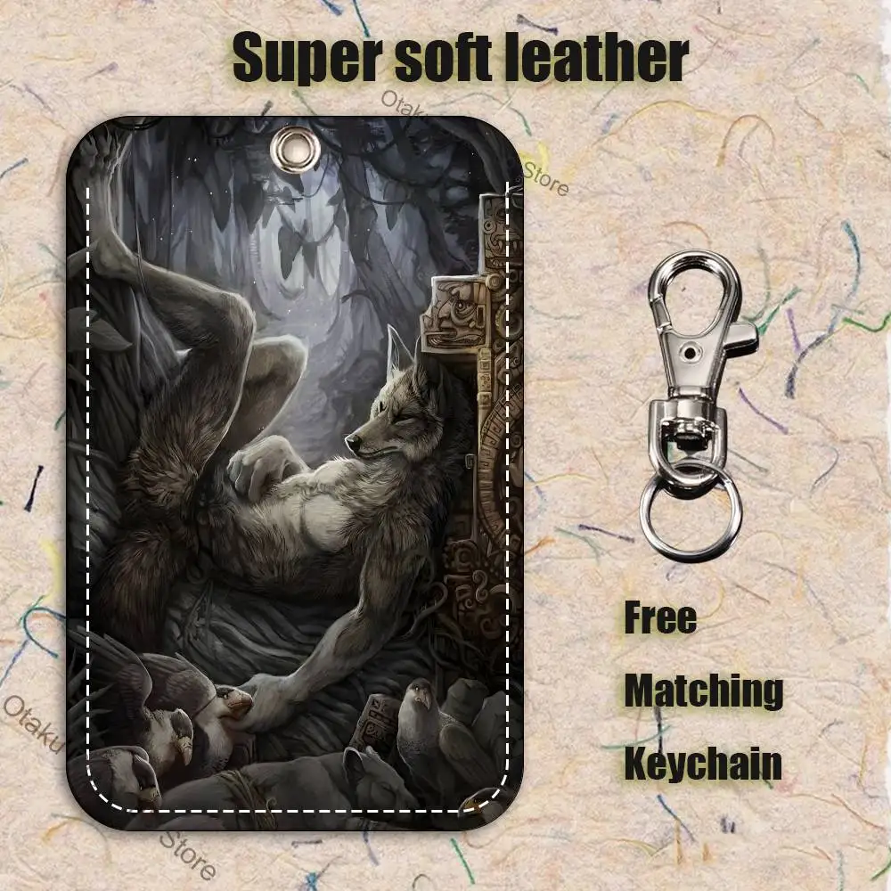 Alpha Sigma Wolf Cool Pattern 1Pc PU Leather Card Holder Keychain Key Ring Door Lock Access Tags ID Card Case Keychain Card