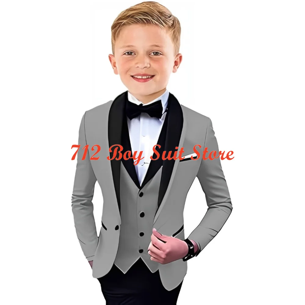 Terno de smoking formal para meninos, lapela xale, roupa de casamento, Kids Slim Fit Set, meninos clássicos, 3 pcs