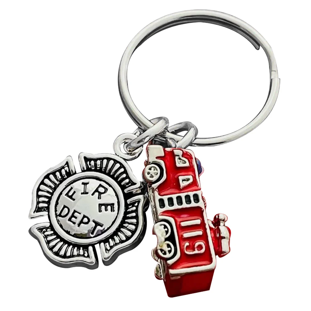 Fire Truck Keychain Automotive Extinguisher Ring Engine Badge Pendant Bag Hanging Decor Toy