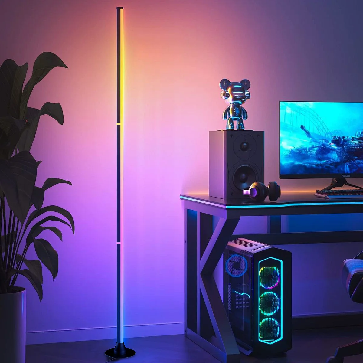 EISSLOLY 1/2PCS Intelligent RGB Floor Lamp Application Control Music Synchronization Corner Lighting Timer