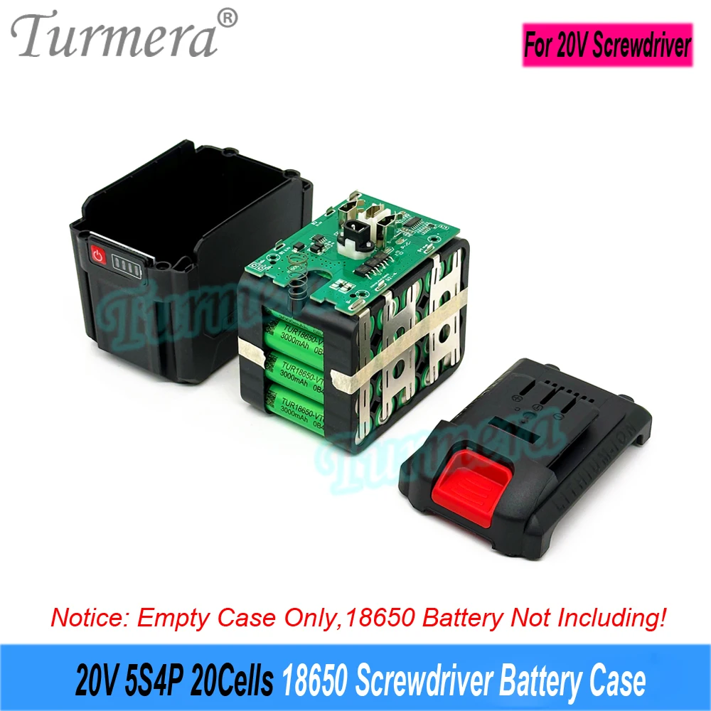 Turmera 20V 21V Screwdriver Battery Case 5S2P 10X 5S4P 20X 18650 Cell Holder 5S 30A BMS Weld Nickel for Electric Drill Use