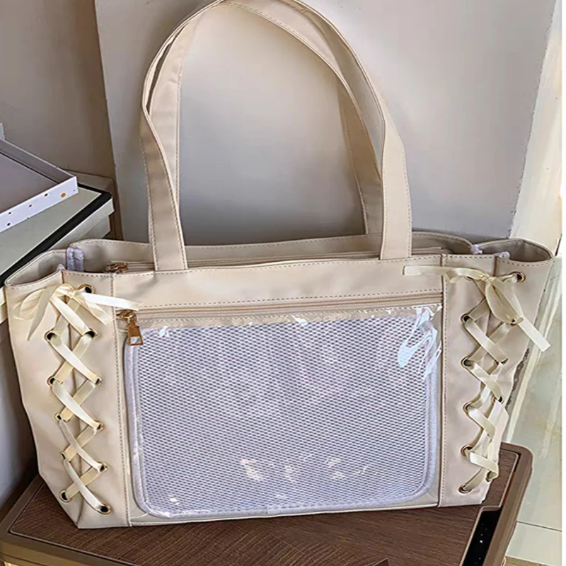 

Women's Bag 2024 New Fashion Trend Bow Transparent Sweet Large Capacity One Shoulder Crossbody Handheld Tote Bag