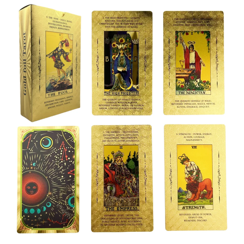 12*7CM Plastic PVC Gold Foil Tarot Cards Board Game Classic Rider Oracle Divination Deck Tell The Future For Beginner