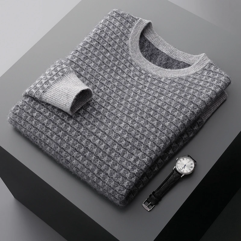 Men's Cashmere Knit Pullover Autumn Winter O-Neck Full Body Geometric Jacquard Daily Business Versatile Long Sleeve Knit Top
