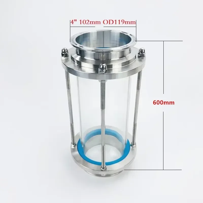 Lengthened 4 inch OD 119 mm High Quality Flow Sight Glass Dioptr for H-600 H-480 H-300 mm High Borosilicate Tower Stainless