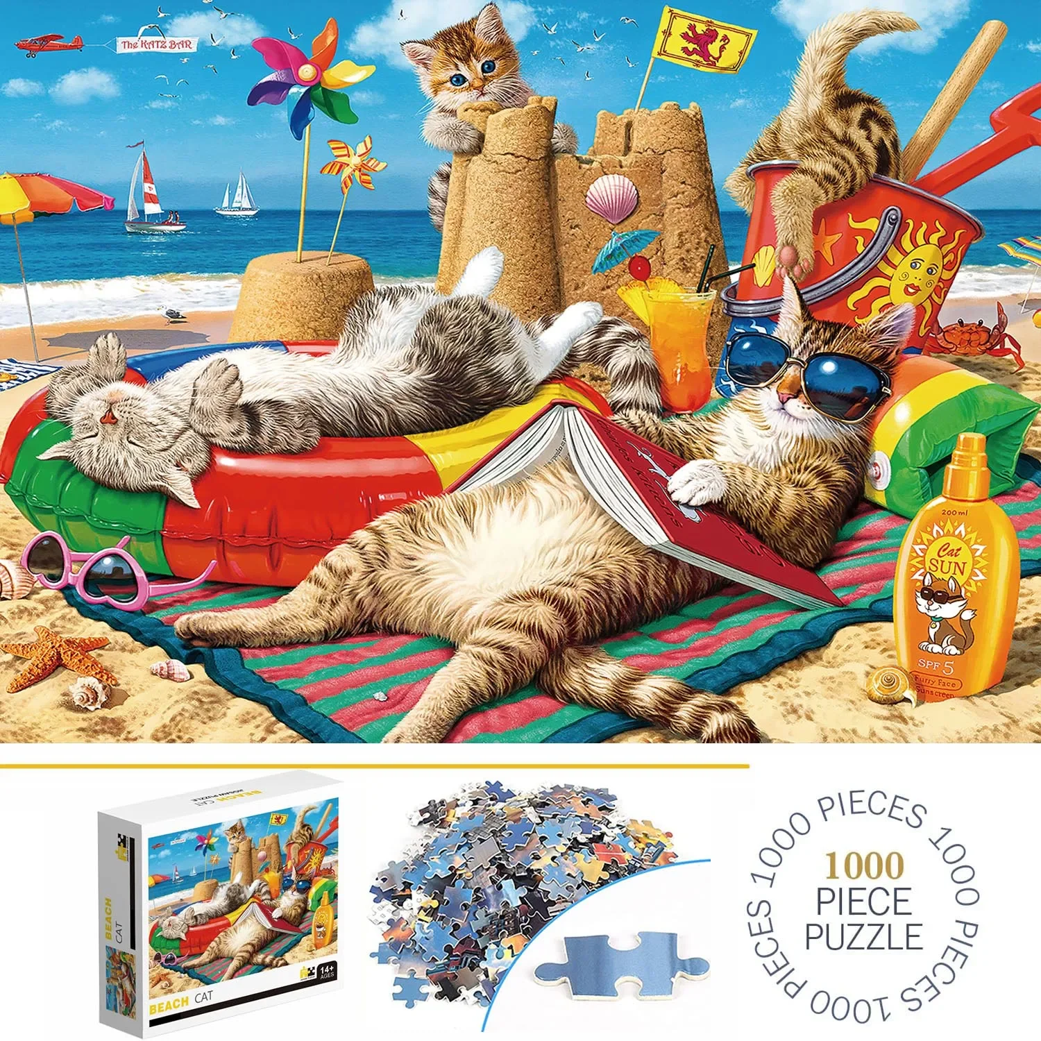 1000 Teile Strandkatzen-Puzzles für Erwachsene, Heimdekoration, Spiele, Familienspaß, Bodenpuzzles, Lernspielzeug für Kinder
