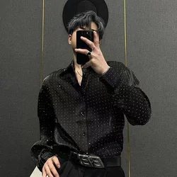 Mens Shirts Rhinestones British Style Starry Sky Shirts Summer Streetwear Elegant Fashion Nightclub Casual Tops Men'S Clothing