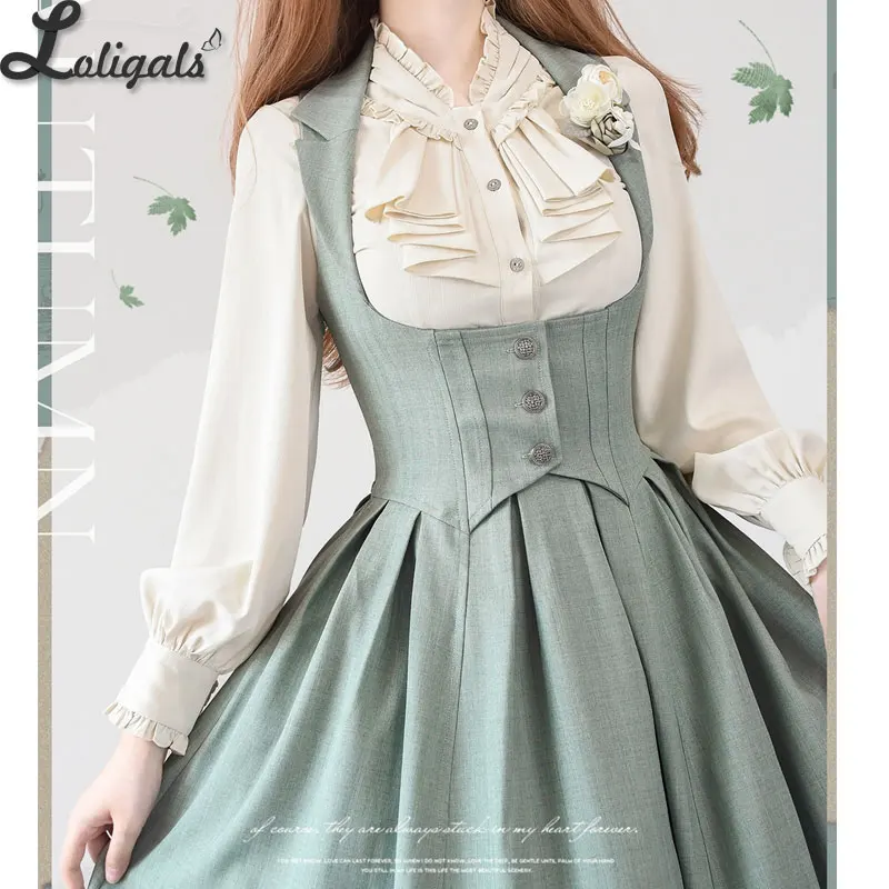 Classic Lolita JSK Dress Elegant Halter Neck Under Bust Party Dress / Long Sleeve Shirt ~ Forest in Autumn