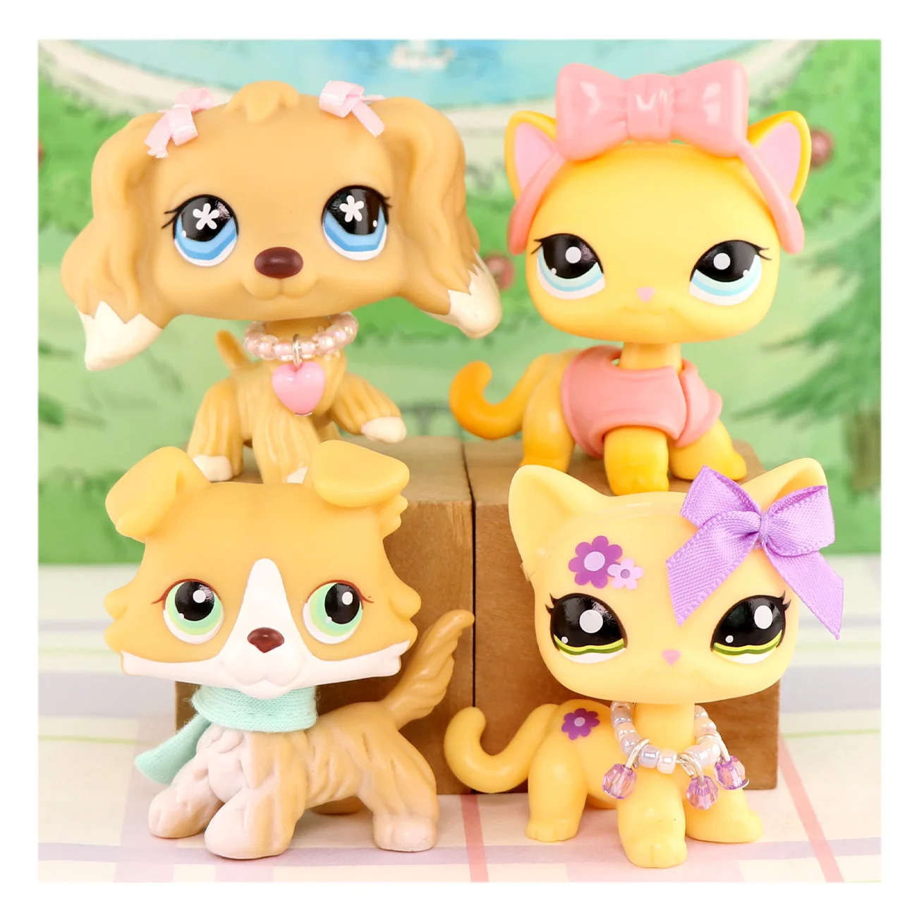 Juego de 4 Figuras de Mascotas en Miniatura, Juguetes Adorables, Cocker Spaniel # 748 Collie # Gato de pelo corto 272 # 339 # 1962 para lps