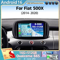 Android 16 For Fiat 500X 2014 - 2020 2K QLED Android Car Radio Multimedia Video Player GPS AI Voice CarPlay 4G Stereo