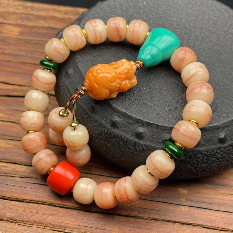 Bovine Blood Color Single Circle Tibetan Style Buddhist Beads Agate Turquoise Backflow Bone Accessories Bracelet