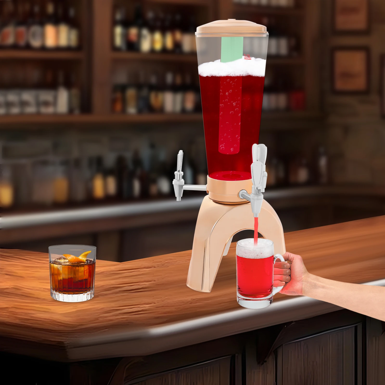 Dispensador de cervezas: gran capacidad de 101,45 oz, luz LED, base triangular, material ABS y PET, ideal para fiestas, barbacoas y uso doméstico
