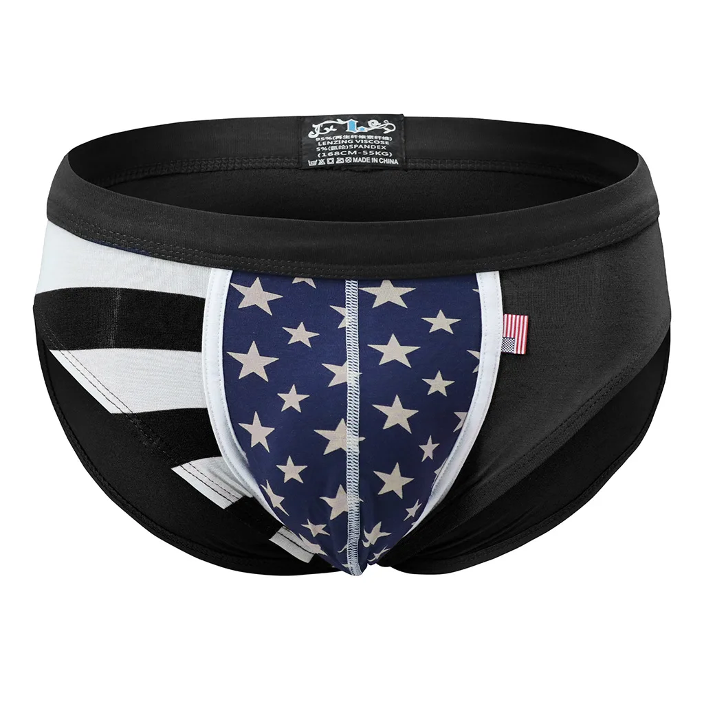 Men's American Flag Print Briefs, Sexy Low-Rise Breathable Stretch Underwear