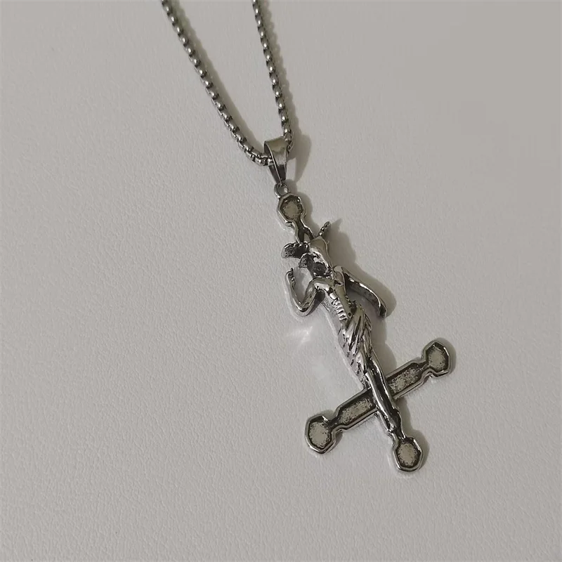 Men Stainless Steel Pendant Necklace Baphomet Goat Inverted Cross Jewelry Satanic Satan Demon Devil Lucifer Pendant