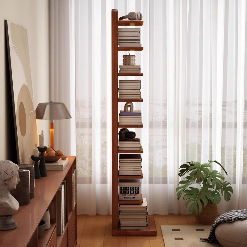 

Solid wood bookshelf household living room multi-layer floor-to-ceiling integrated wall shelf