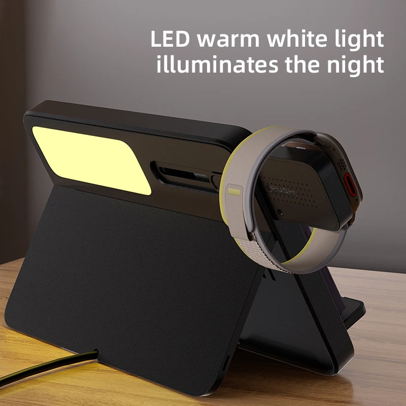 

Беспроводная зарядная станция 4-в-1 с LED-ночником, складная, для iPhone 16-12, Samsung Galaxy S25 S24, Watch, Airpods Pro, быстрая зарядка