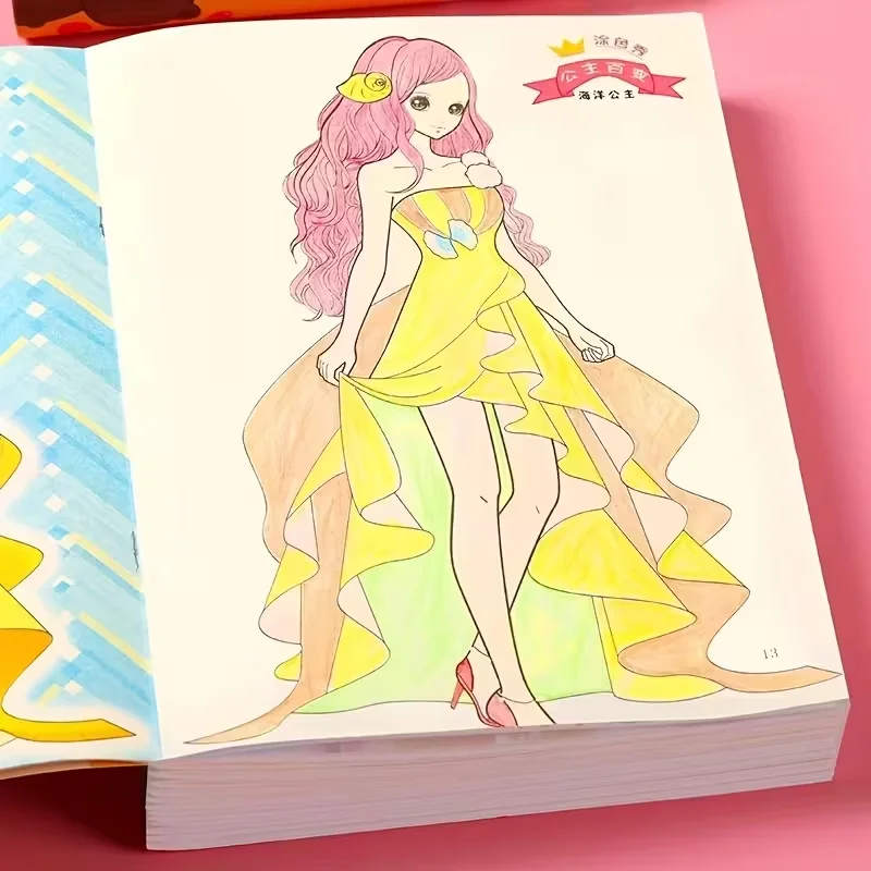 

6 Books/Set Princess Coloring Book Set - Cute Princess Dress-Up Coloring Pages for Girls, Kids Art Activity Toys
