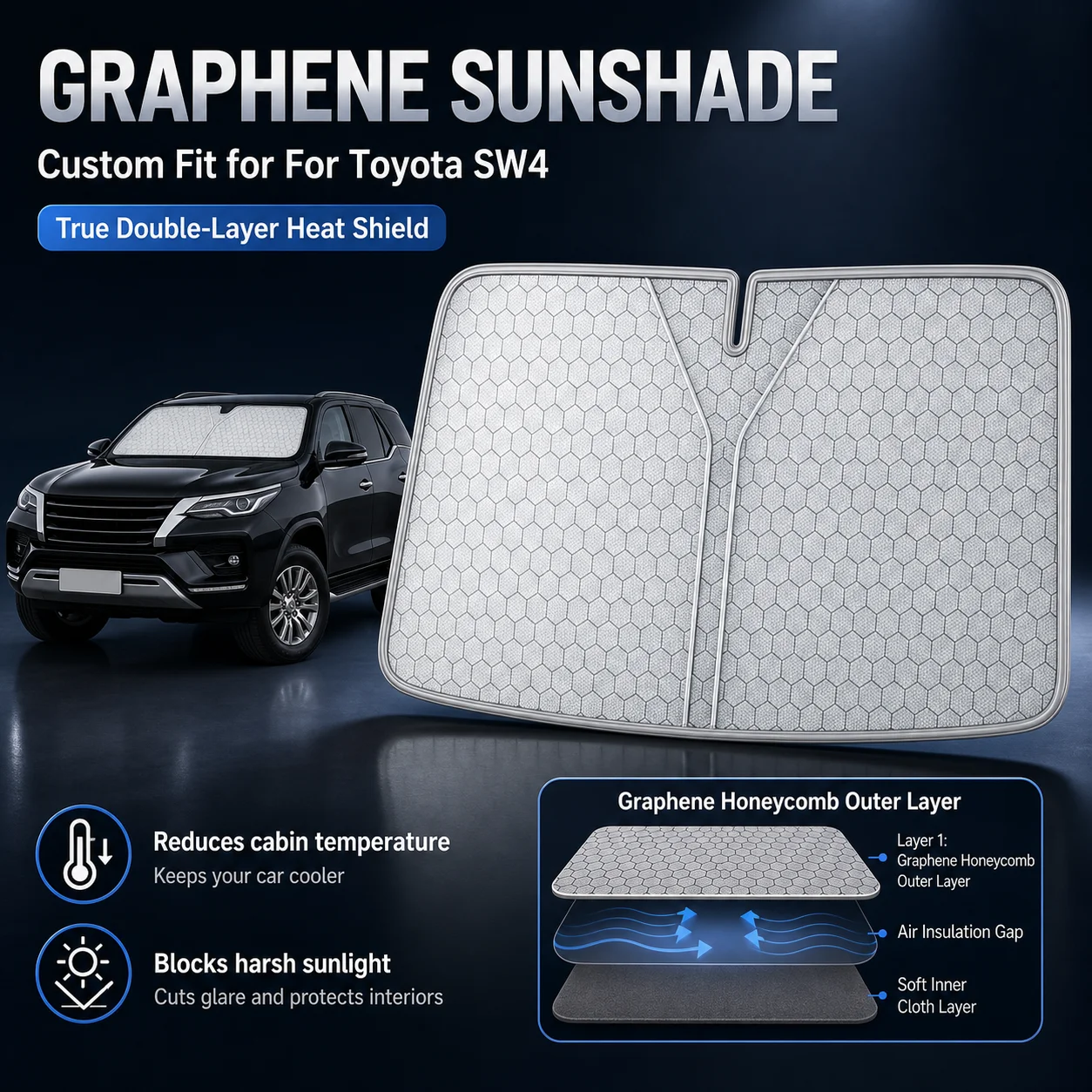 For Toyota SW4 Graphene Windshield Sunshade Custom Fit Car Sunshade UV Sun Protection Car Interior Accessories