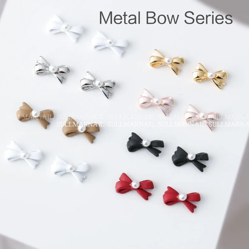 เล็บ Art Decals 3D โลหะเล็บ Studs ออกแบบตกแต่ง 5 ชิ้นเล็บ อุปกรณ์ตกแต่ง Bows เล็บอัญมณี