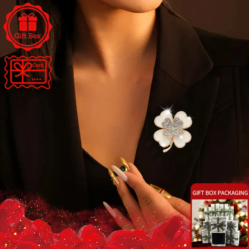Four-Leaf Clover Brooch with gift box, 2026 new style, elegant and fashionable. Wearing at daily and holidays.Good gift choices.