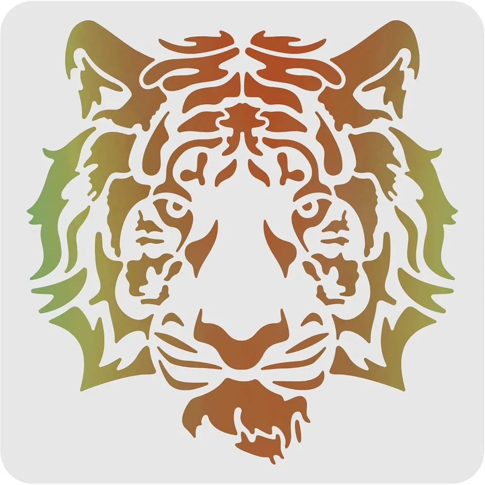 Tiger Stencils Template 11.8x11.8 inch Plastic Tiger Head Drawing Painting Stencils Square Reusable Animal Head Stencils