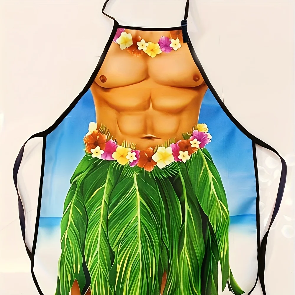 1pc  Funny Hawaiian Hunk Chef Apron, Tropical Luau Themed Cooking Apron for Party Cosplay & Home Kitchen