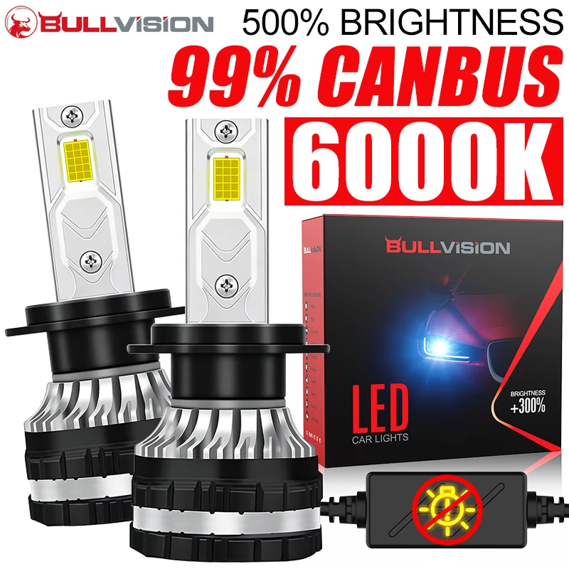 Bullvision H1 H4 H7 LED H8 H11 9005 HB3 9006 HB4 9012 Hir2 Led Headlight Bulb Canbus Light Automobile Kit H7 Turbo Car Fog Lamp