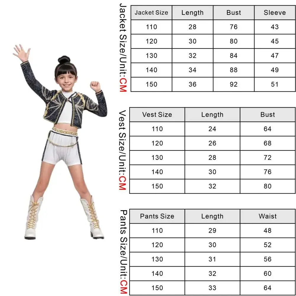 2025 Halloween Costume de Cosplay Rumi pour enfants filles, 3 pièces, vêtements de jeu de rôle de groupe Idol Star Kpop, Costume