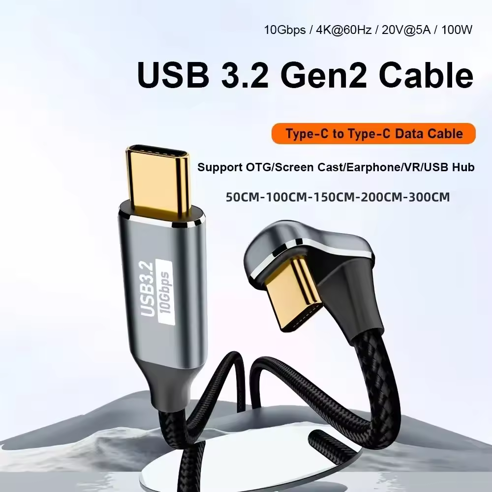 PD 100 W USB C auf Typ C Winkel-OTG-Datenkabel USB 3.2 Gen 2 10 Gbit/s Datensynchronisierung 5 A Stromversorgung E-Marker 4K60 Hz für MacBook