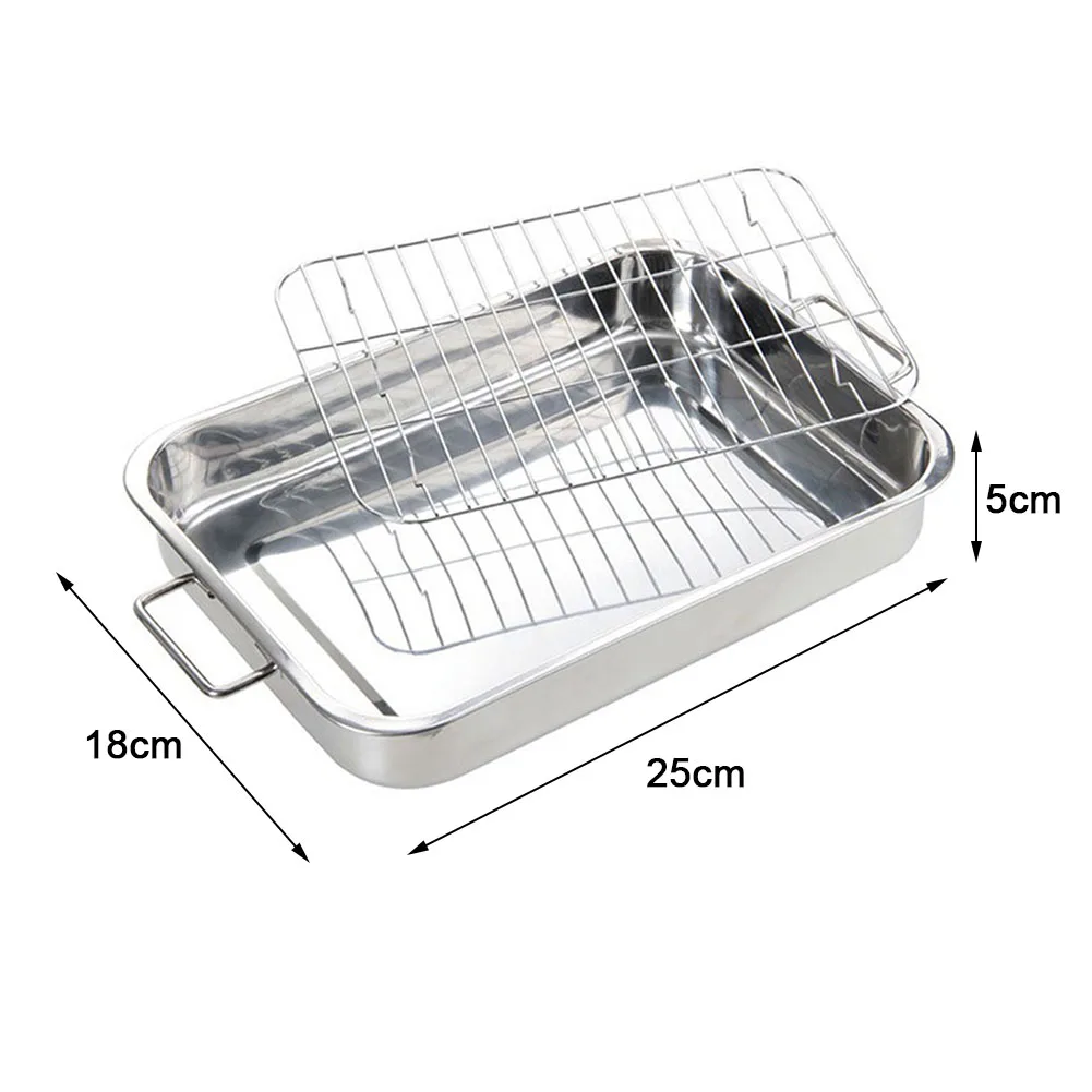 Roast Dish Grill Deep Roasting Tray Oven Pan Grill Rack Baking Roaster Kitchen Turkey Roasting Accessories Stainless Steel