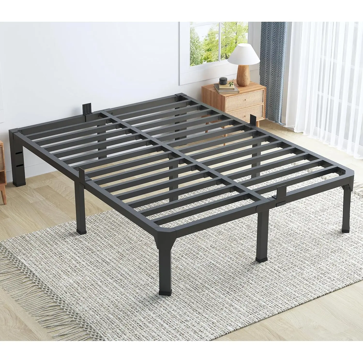 

Queen Bed Frame with Mattress Slide Stopper, 18 Inch Metal Platform Bed Frame, Heavy Duty Tall Bed Frame No Box, Customized