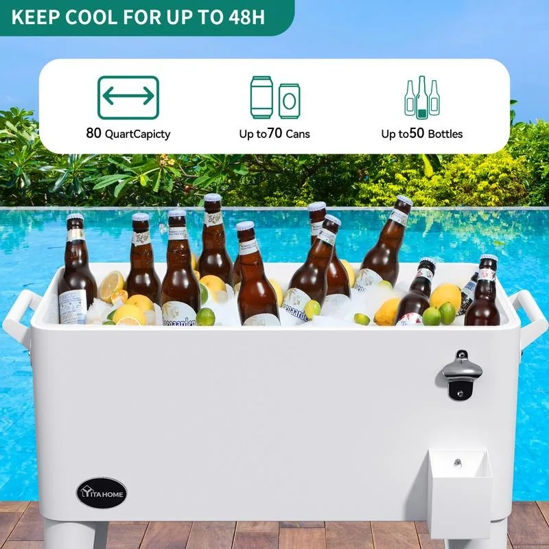 YITAHOME Cooler Cart with Bottle Opener Drainage, Portable Patio Cooler on Wheels, Outdoor Beverage Cart Ice Chest Cart