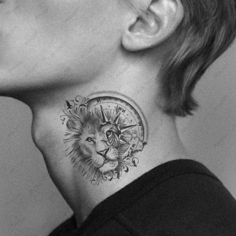 Tattoo Stickers Clock Gears Lion Compass Vine for Men Body Arm Art Waterproof Temporary Tattoo Neck Hand Fake Tatoos for Women