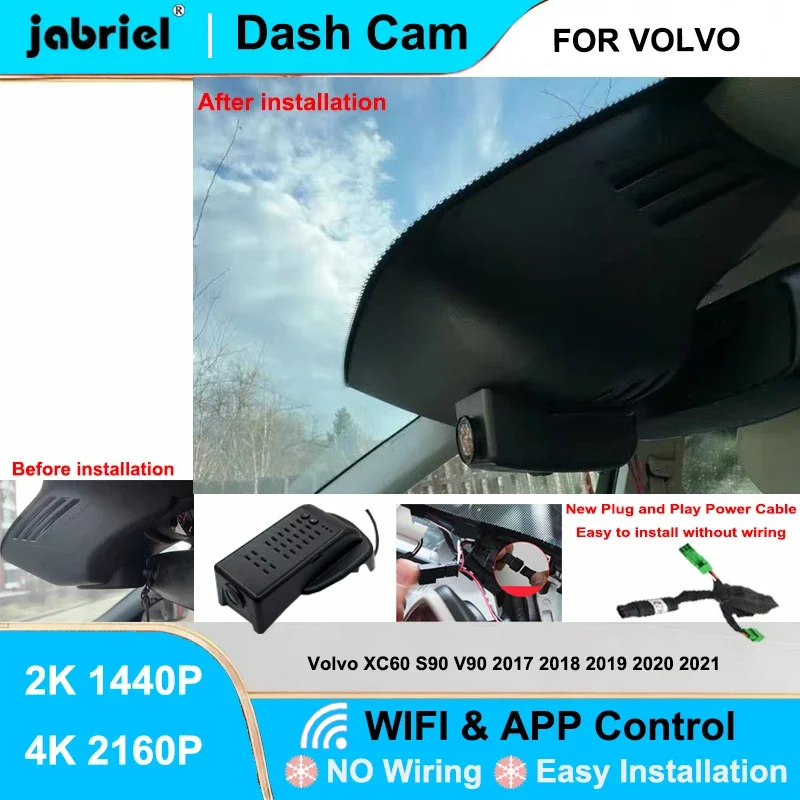 Jabriel for Volvo XC60 S90 V90 2017 2018 2019 2020 2021 Dash Cam Front Rear Camera DVR 2K 4K Wifi Plug and Play Video Recorder