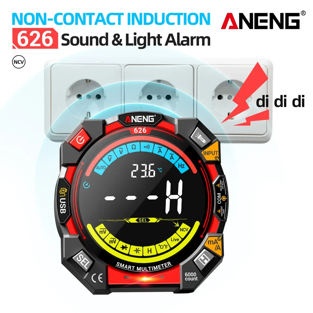 ANENG 626 Digital Multimeter 6000 Counts USB Rechargeable AC DC Volt Current Ohm Cap Temp NCV Diode Electrician Measuring Meter