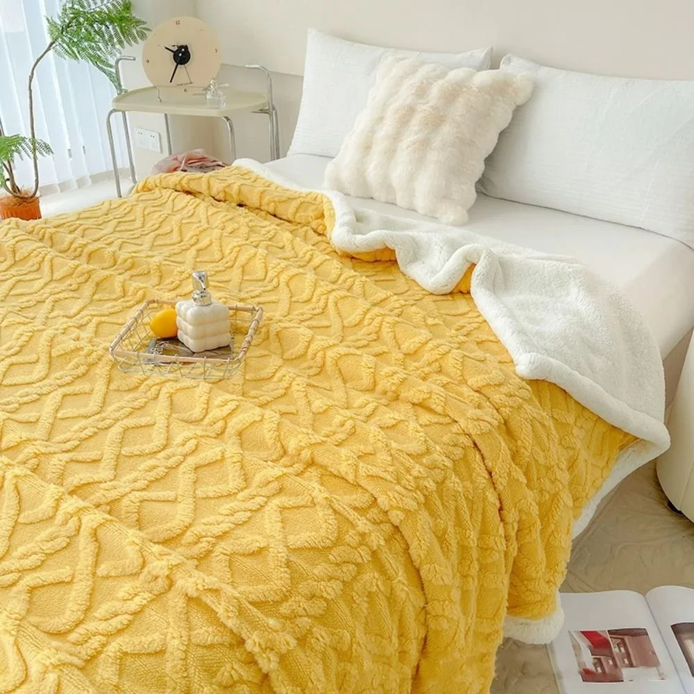 بلون المرجان بطانية قطيفة سميكة الجاكار تصميم المعين الفانيلا بطانية لينة الدافئة مكتب قيلولة بطانية المنزل #3