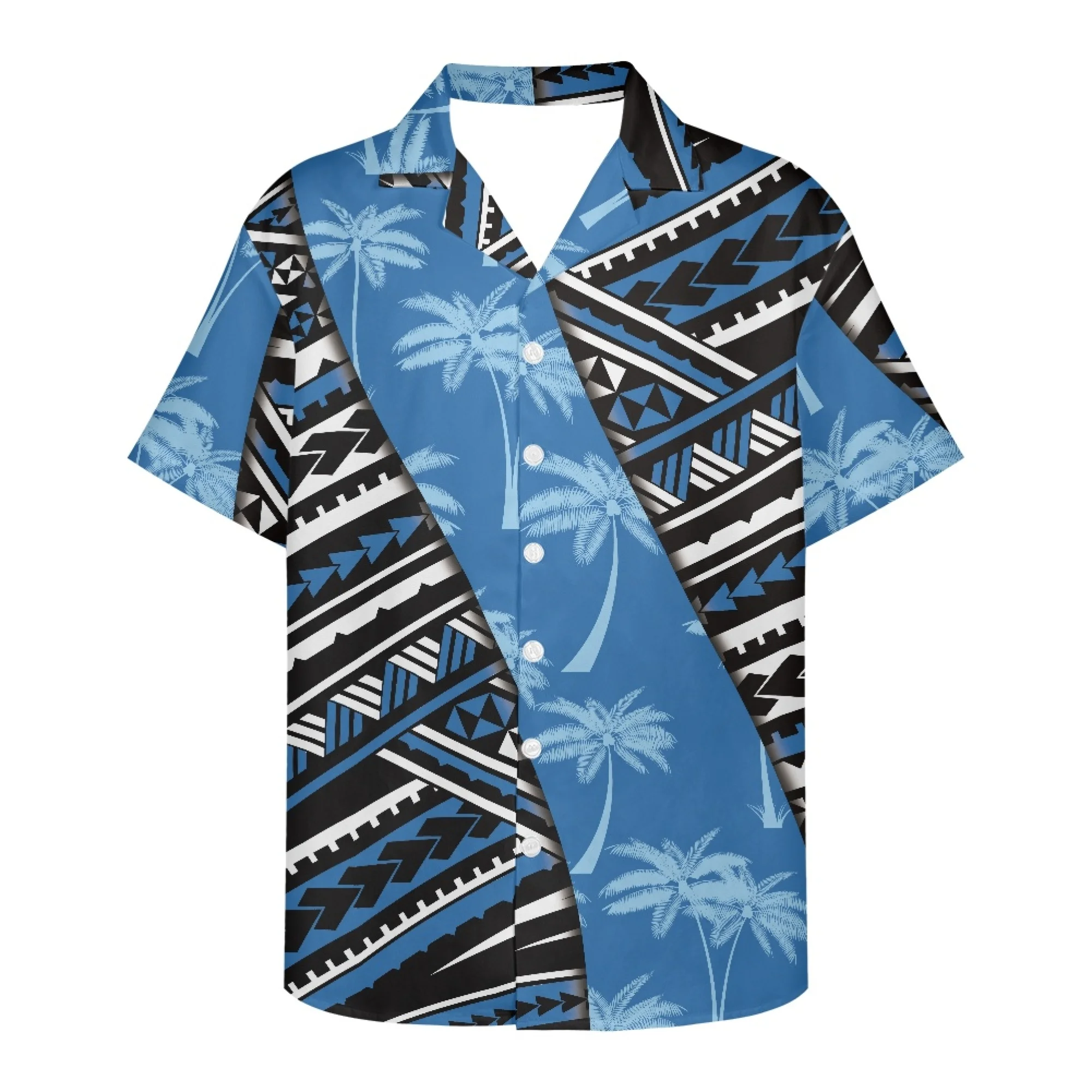 Koele Zomer Casual Shirt Polynesische Traditionele Tribal Tattoo Hawaiian Style Palm Tree Print Creatieve Korte Mouw Voor Mannen