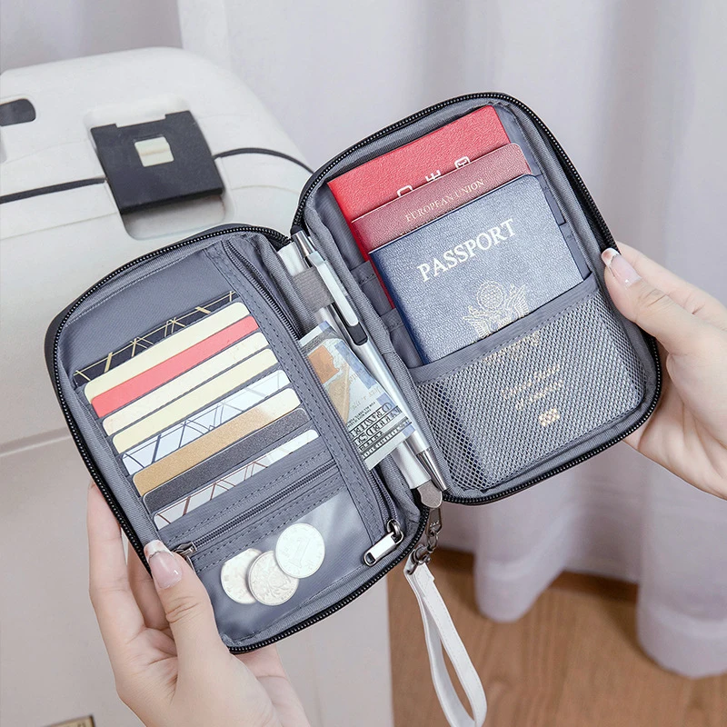 Travel Passport Holder Anti-Theft ID Bank Cards Organizer Storage Bag Portable Phose Handbag Trip Carry On Wrist Purse XA533C