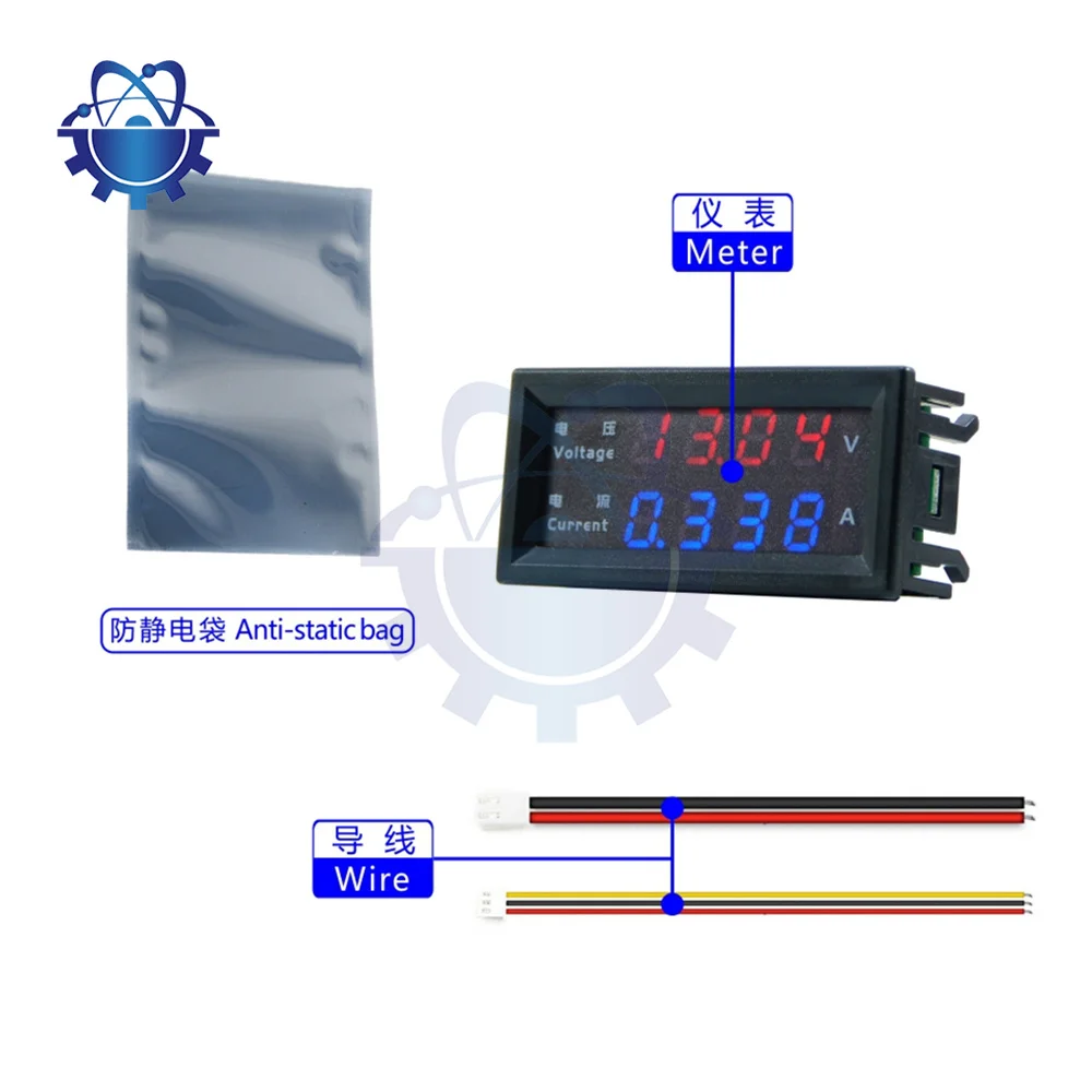 0.28/0.56 Inch DC 0-100V 10A Mini Digitale Voltmeter Ampèremeter 4 Bit 5 Draden Stroommeter Tester Blauw Rood Dual LED-display