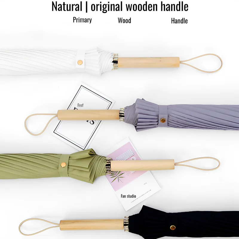 Women\'s Curved Handle Rain and Shine Umbrella Large Long Handle Umbrella Automatic Umbrella Straight Rod Curved Handle Umbrella