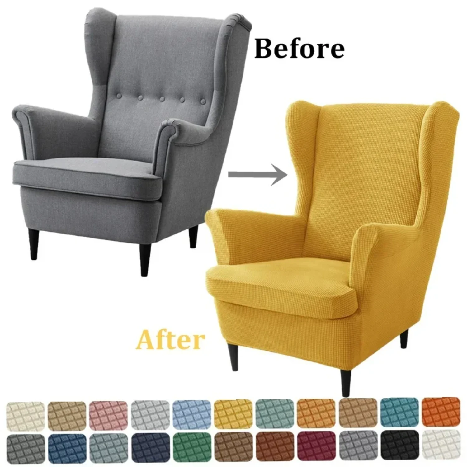 Stretch Wing Chair Slipcovers - Soft Polar Fleece Wingback Chair Covers - Elegant Solid Color Armchair Slipcovers - Furniture Pr