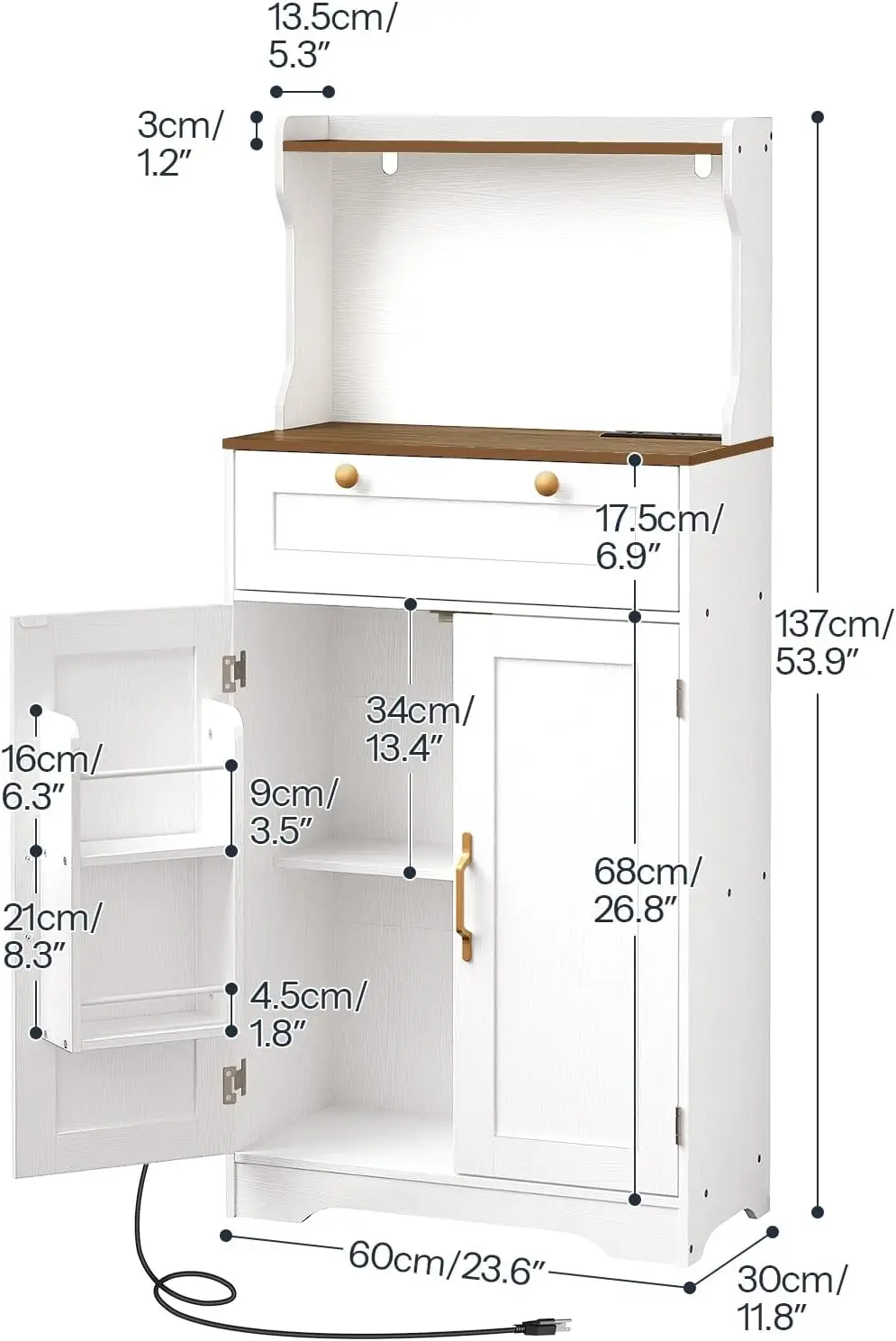 Hoobro Küchen schrank, Mikrowellen schrank mit Ladestation und LED-Streifen, moderner Vorrats schrank mit Stauraum