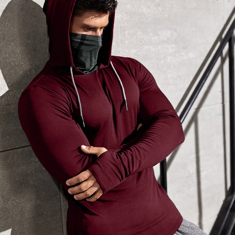 Men Long-sleeved T-shirt Sun Protection Hooded Shirt Casual Sports Breathable Hiking Go Fishing Shirts UV-Proof Solid Color TOPS