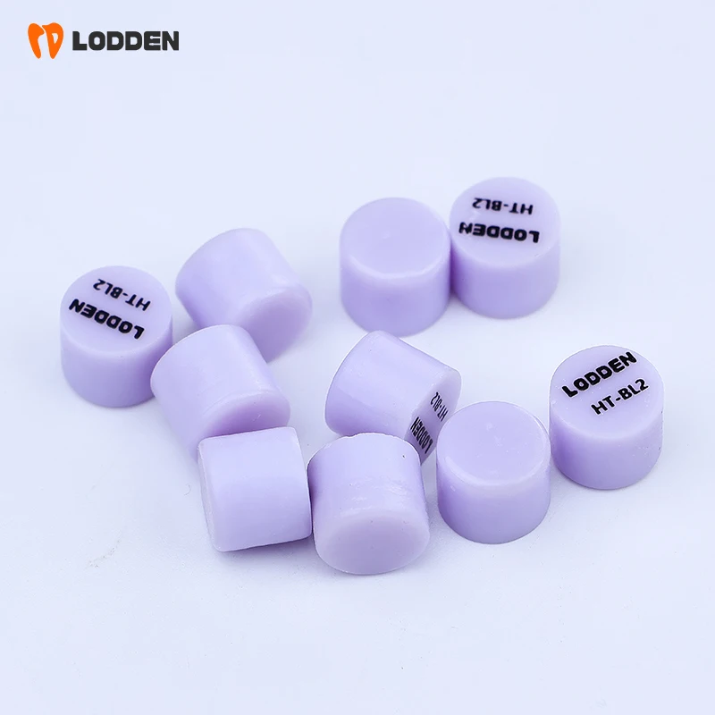 LODDEN 10pcs Lithium Disilicate Purple Press Dental Lab Tablets Glass Ceramic Ingots HT/LT Pressing for Ultra-thin Veneer