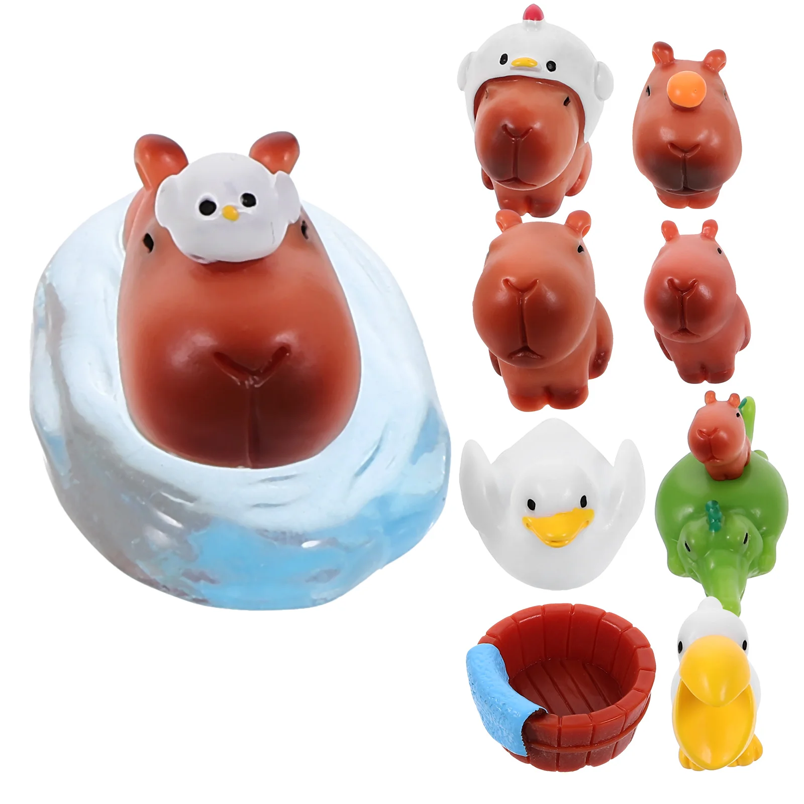 10 Uds. De decoraciones de capibara, Mini figuras de animales, pequeños animales de resina, micropaisaje, adornos de escritorio, estatuas en miniatura